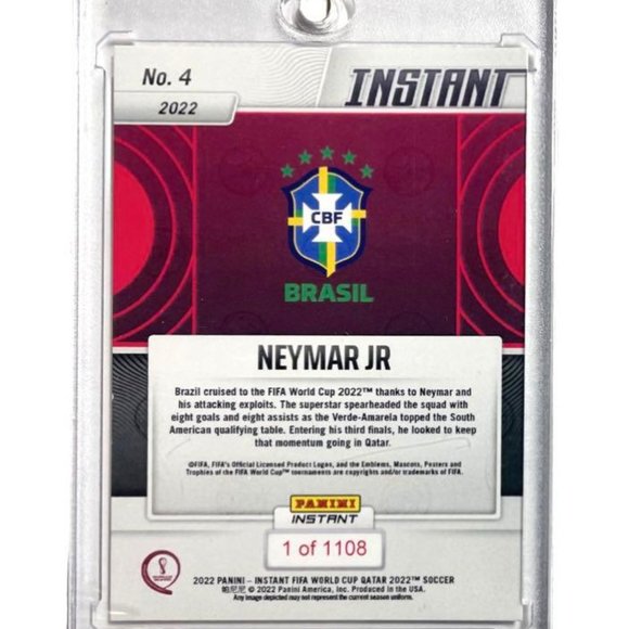 Neymar JR #4 -2022 Panini Instant FIFA Qatar W/C 1 /1108 Brazil CLASS OF THE CUP - Picture 3 of 3